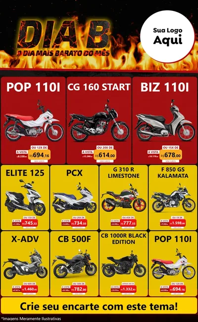 Modelo de Encarte para Encarte Grande com o tema Dia B para Concessionaria de Motos