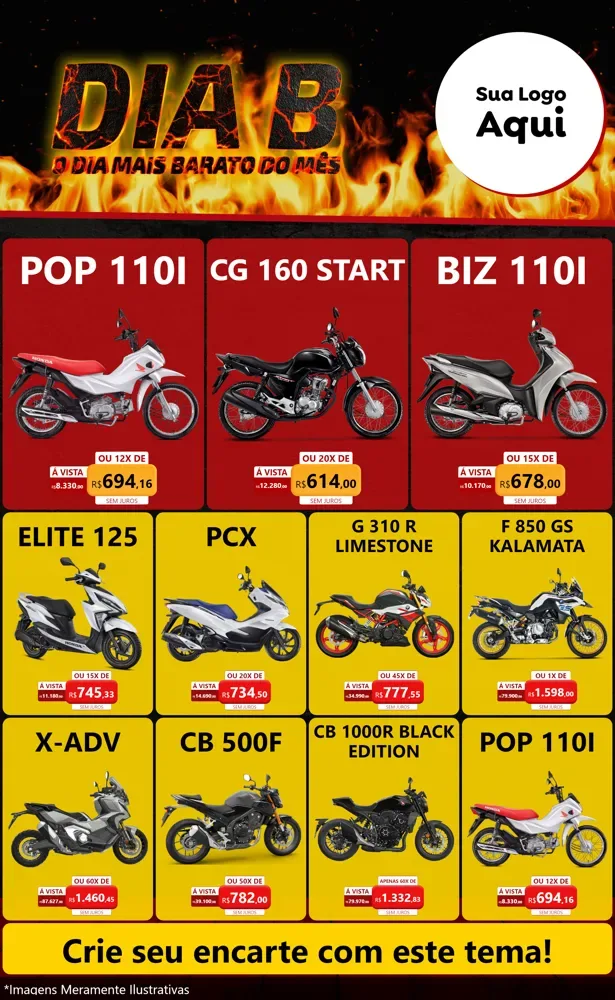 Modelo de Encarte para Encarte Grande com o tema Dia B para Concessionaria de Motos