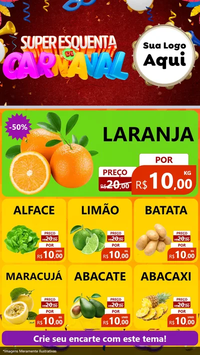 Modelo de Rede Social para Stories com o tema Super Esquenta de Carnaval para Hortifrúti