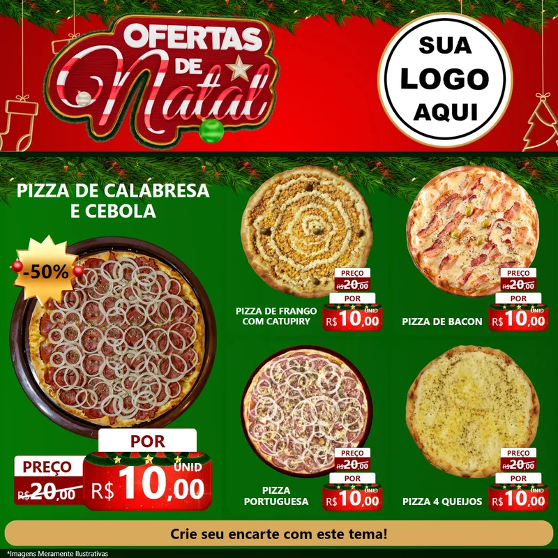 Modelo de Rede Social para Feed Facebook com o tema Ofertas de Natal para Pizzaria