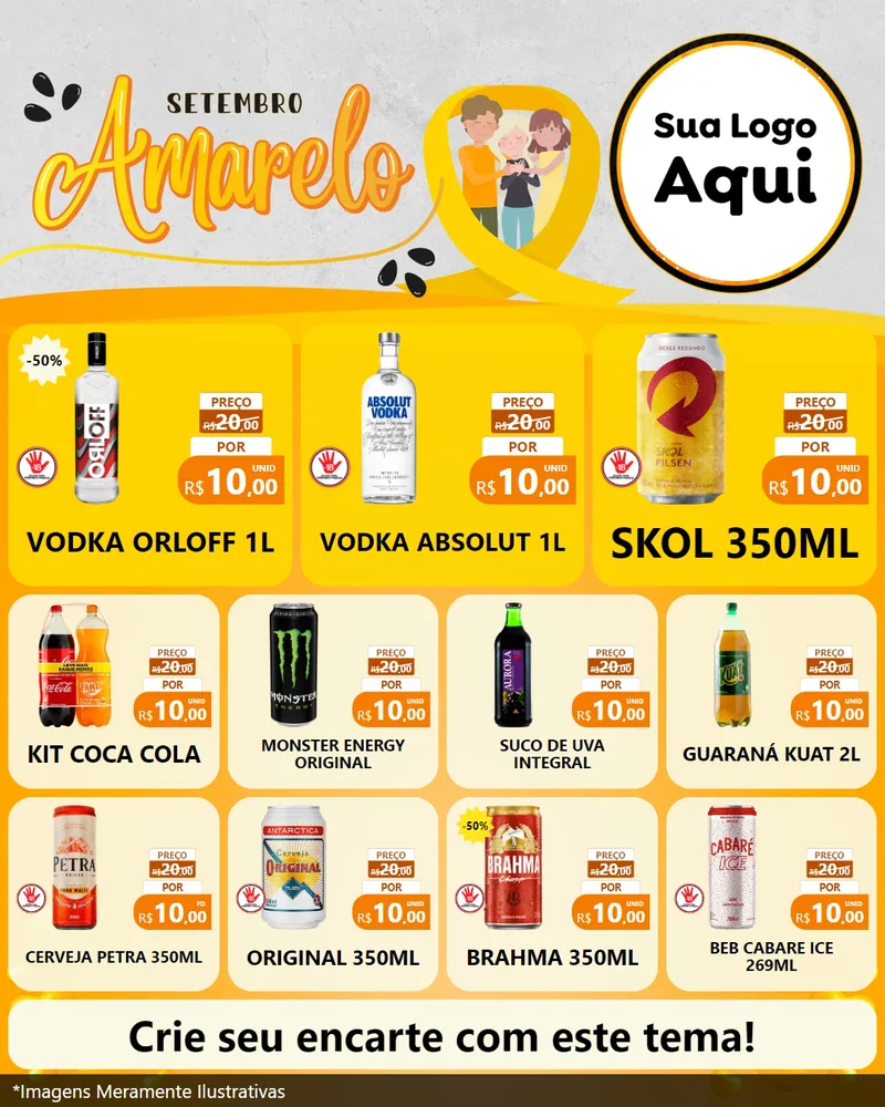 Modelo de Rede Social para Feed Instagram com o tema Setembro Amarelo para Distribuidora de bebidas