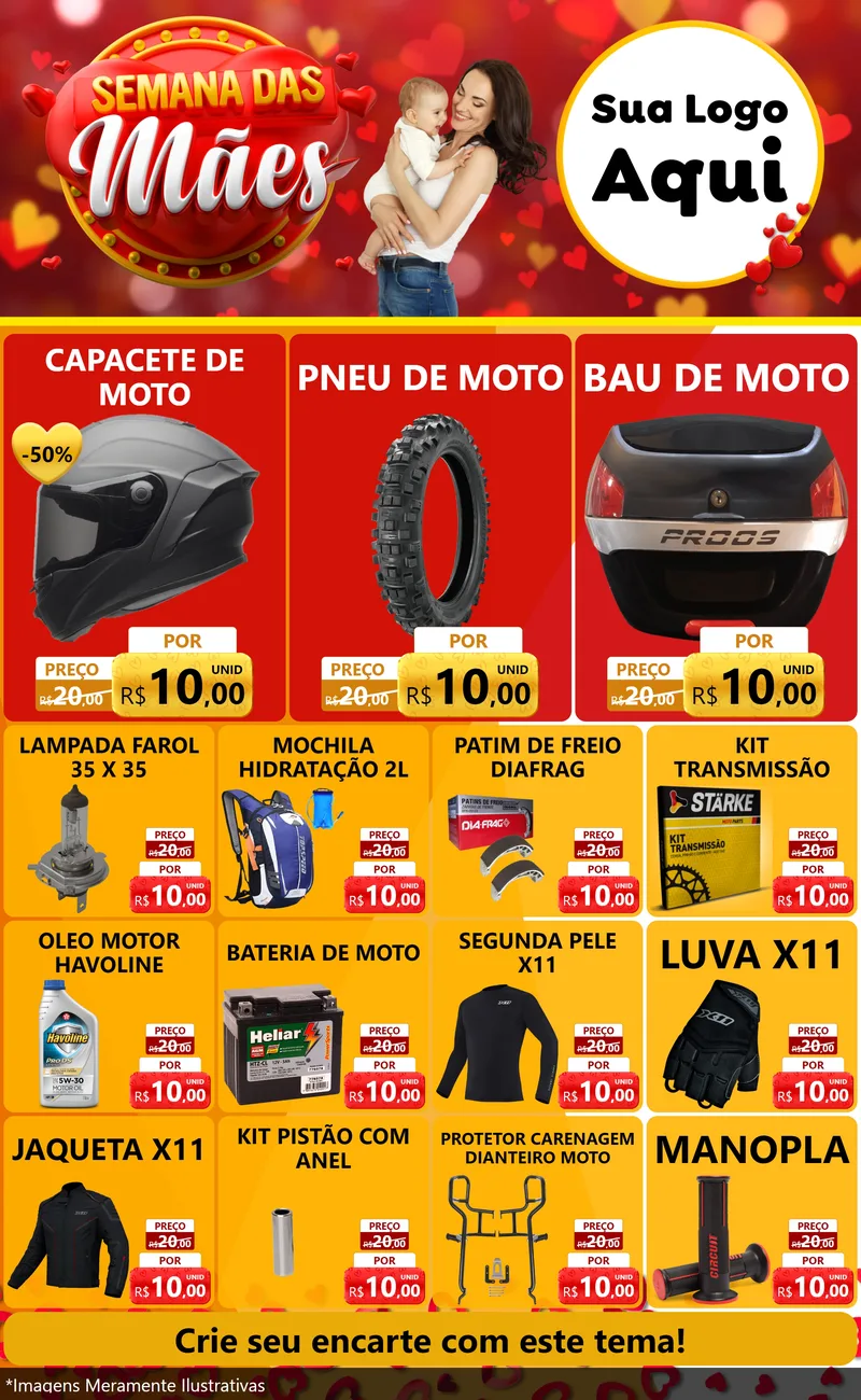 Modelo de Encarte para Encarte Grande com o tema Semana das Mães para Moto peças