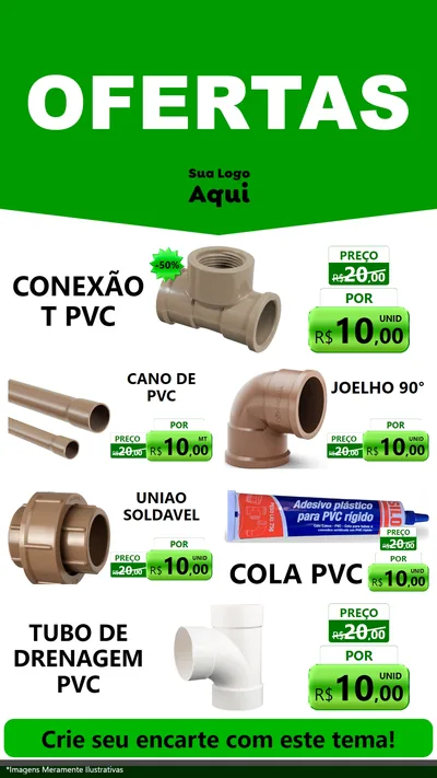 Modelo de TV para TV Vertical com o tema Ofertas Verde Cartaz para Tubos e conexões