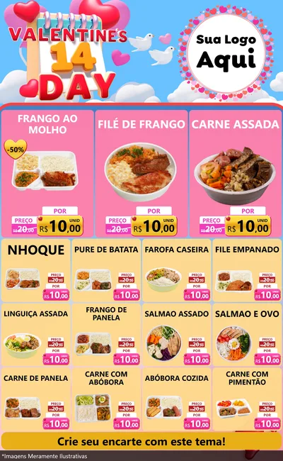 Modelo de Encarte para Encarte Grande com o tema Valentine's Day para Restaurante