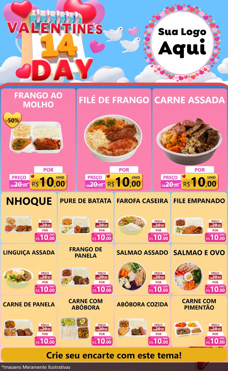 Modelo de Encarte para Encarte Grande com o tema Valentine's Day para Restaurante
