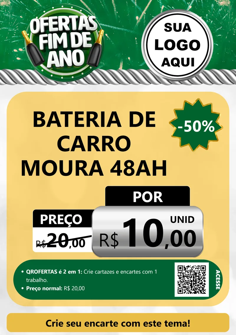 Modelo de Cartaz para Cartaz A4 Vertical com o tema Ofertas Fim de Ano para Baterias Elétricas