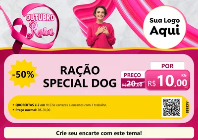 Modelo de Cartaz para Cartaz A4 Horizontal com o tema Outubro Rosa para Pet Shop