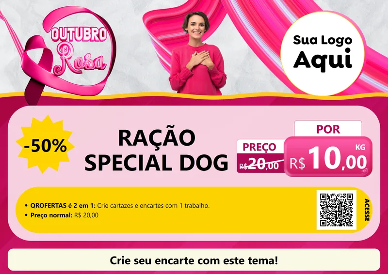 Modelo de Cartaz para Cartaz A4 Horizontal com o tema Outubro Rosa para Pet Shop