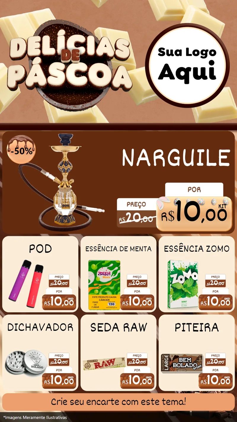 Modelo de Rede Social para Stories com o tema Delícias de Páscoa para Tabacaria