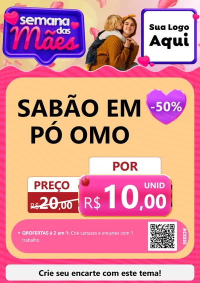 Modelo de Cartaz para Cartaz A4 Vertical com o tema Semana das Mães para Produtos de Limpeza