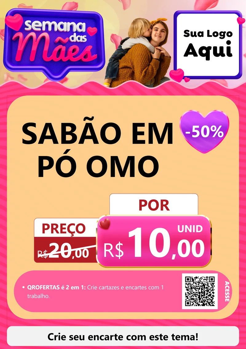 Modelo de Cartaz para Cartaz A4 Vertical com o tema Semana das Mães para Produtos de Limpeza