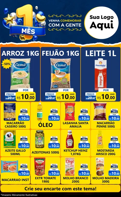 Modelo de Encarte para Encarte Grande com o tema Um Mês de Aniversário para Supermercado