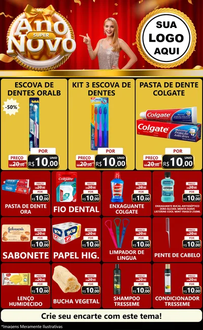 Modelo de Encarte para Encarte Grande com o tema Super Ano Novo para Higiene Pessoal