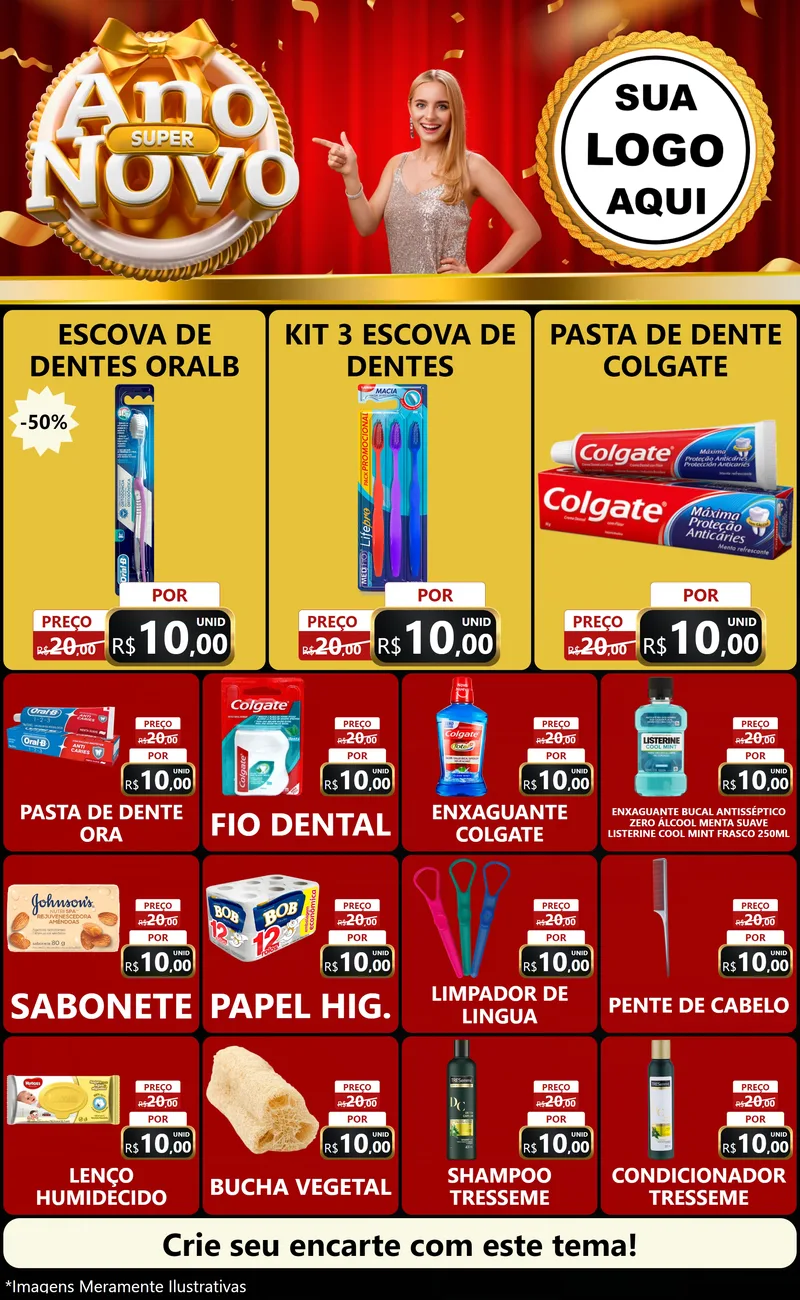 Modelo de Encarte para Encarte Grande com o tema Super Ano Novo para Higiene Pessoal