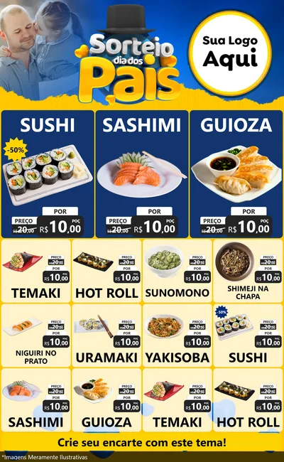 Modelo de Encarte para Encarte Grande com o tema Sorteio Dia Dos Pais para Comida japonesa