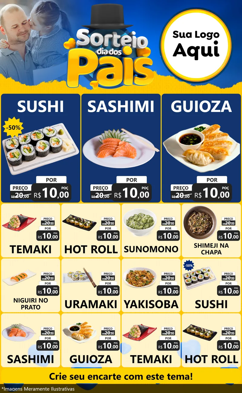Modelo de Encarte para Encarte Grande com o tema Sorteio Dia Dos Pais para Comida japonesa