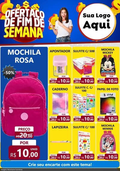 Modelo de Encarte para Encarte A4 Vertical com o tema Ofertaço de Fim de Semana para Papelaria