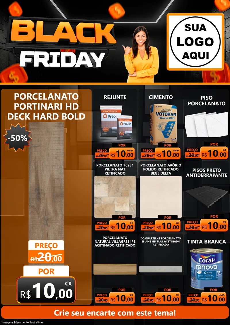 Modelo de Encarte para Encarte A4 Vertical com o tema Black Friday para Pisos e revestimentos