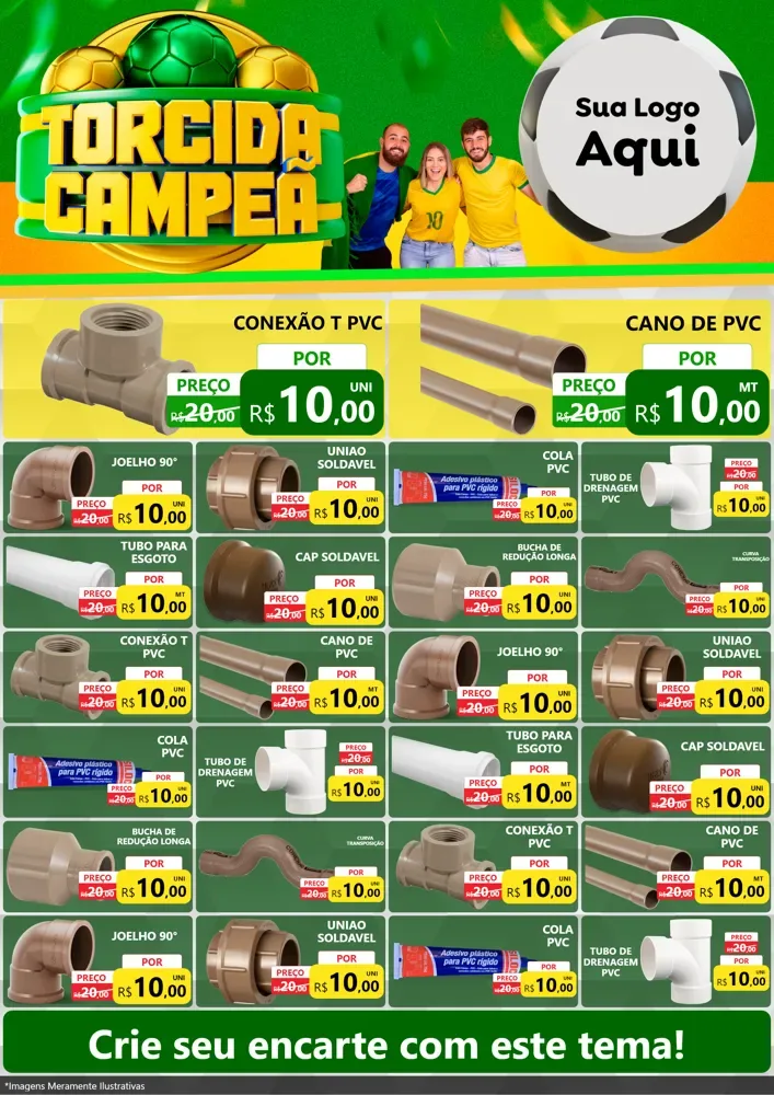 Modelo de Encarte para Encarte A4 Vertical com o tema Torcida Campeã - Copa para Tubos e conexões