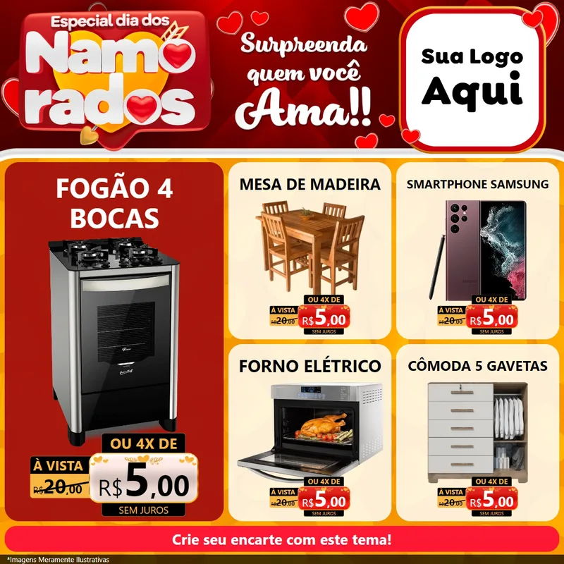 Modelo de Rede Social para Feed Facebook com o tema Especial Dia dos Namorados para Móveis e Eletro