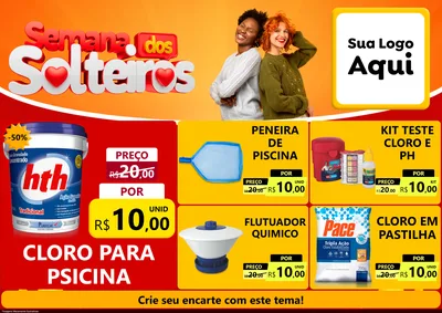 Modelo de Encarte para Encarte A4 Horizontal com o tema Semana dos Solteiros para Produtos para Piscina