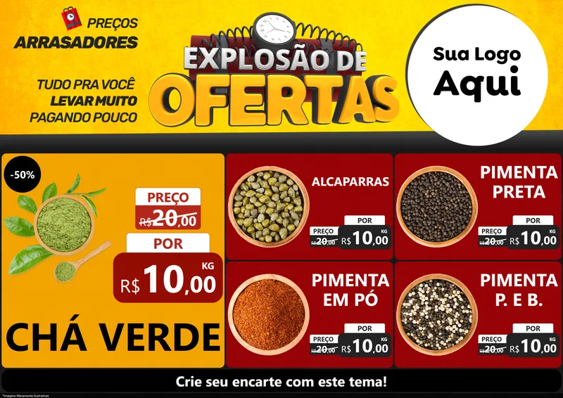 Modelo de Encarte para Encarte A4 Horizontal com o tema Explosão de Ofertas para Produtos Naturais