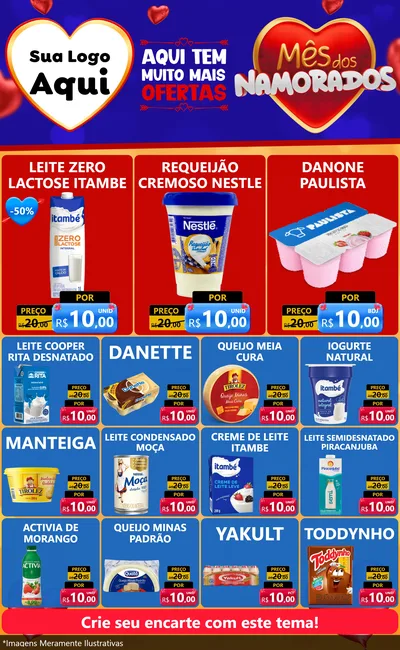 Modelo de Encarte para Encarte Grande com o tema Mês dos Namorados para Frios e Laticínios