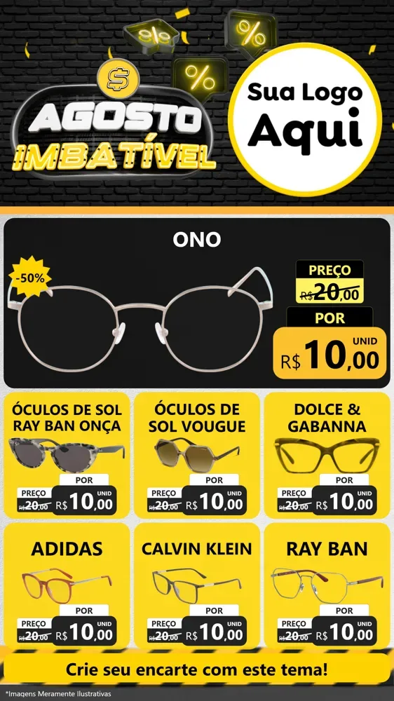Modelo de Rede Social para Stories com o tema Agosto Imbatível para Óticas