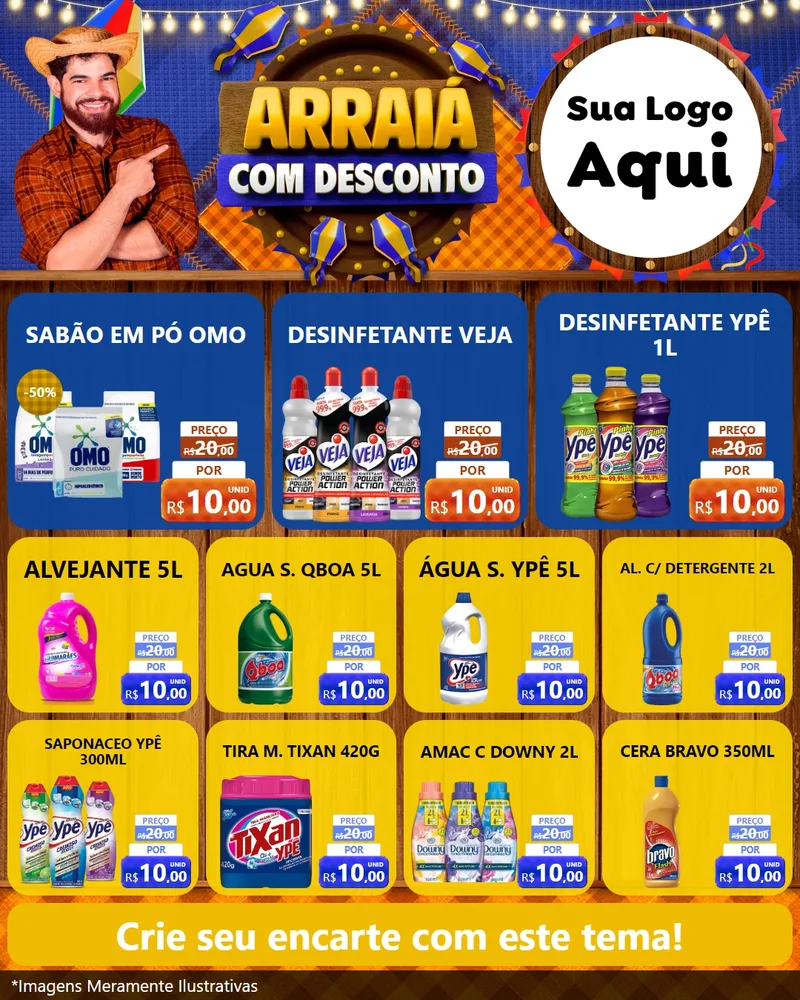 Modelo de Rede Social para Feed Instagram com o tema Arraiá Com Desconto para Produtos de Limpeza