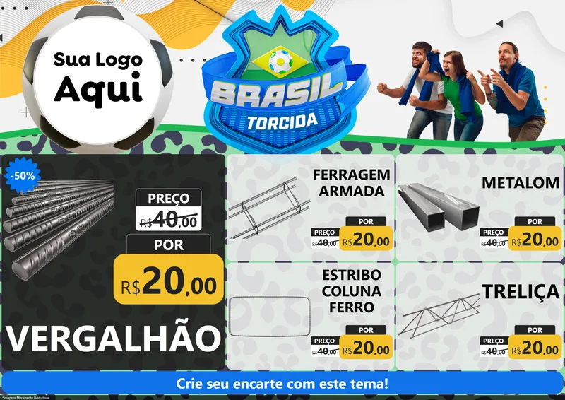 Modelo de Encarte para Encarte A4 Horizontal com o tema Brasil Torcida - Copa para Ferragens