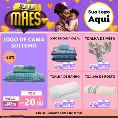 Modelo de Rede Social para Feed Facebook com o tema Dia das Mães para Cama, Mesa e Banho