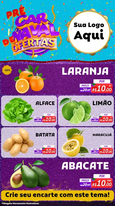 Modelo de TV para TV Vertical com o tema Pré Carnaval de Ofertas para Hortifrúti