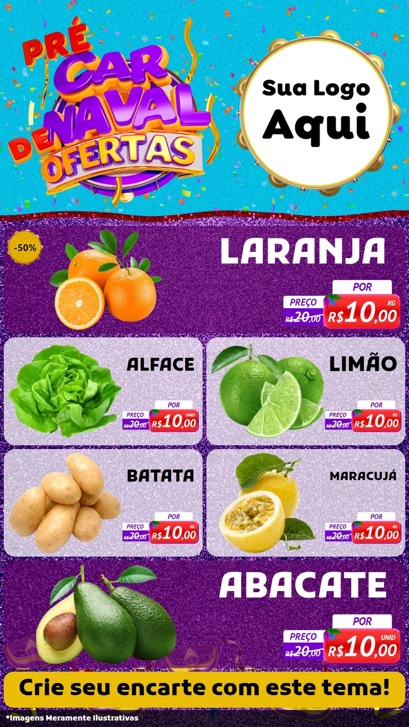 Modelo de TV para TV Vertical com o tema Pré Carnaval de Ofertas para Hortifrúti