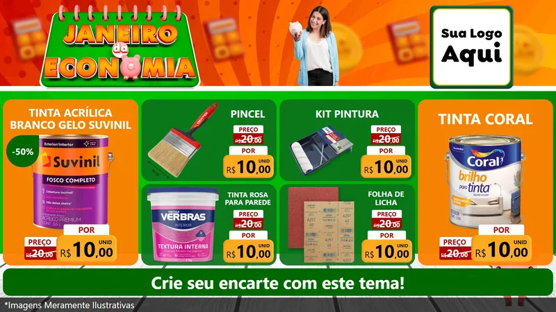 Modelo de TV para TV Horizontal com o tema Janeiro da Economia para Tintas e Ferramentas