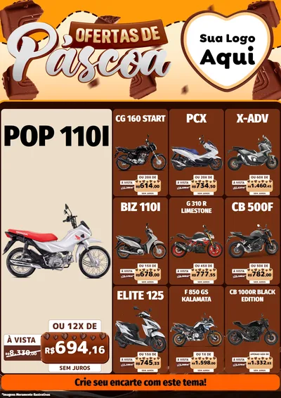 Modelo de Encarte para Encarte A4 Vertical com o tema Ofertas de Páscoa para Concessionaria de Motos