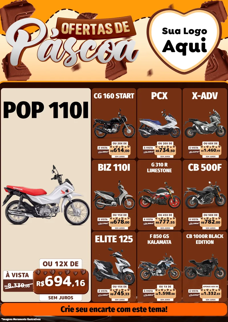 Modelo de Encarte para Encarte A4 Vertical com o tema Ofertas de Páscoa para Concessionaria de Motos