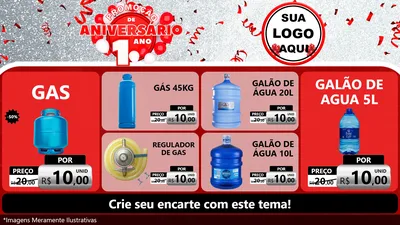 Modelo de TV para TV Horizontal com o tema Promoção de Aniversário - 1 Ano para Água e gás