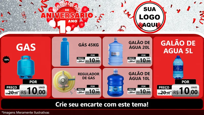 Modelo de TV para TV Horizontal com o tema Promoção de Aniversário - 1 Ano para Água e gás