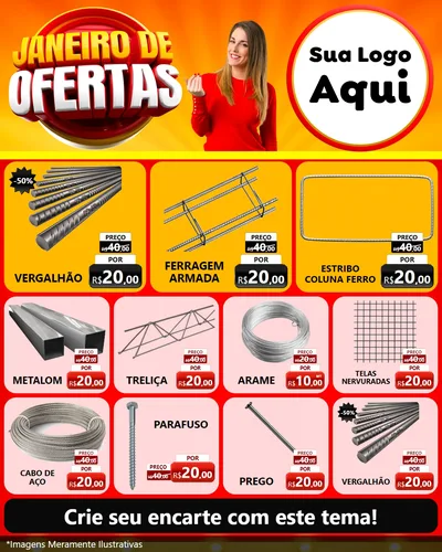 Modelo de Rede Social para Feed Instagram com o tema Janeiro de Ofertas para Ferragens