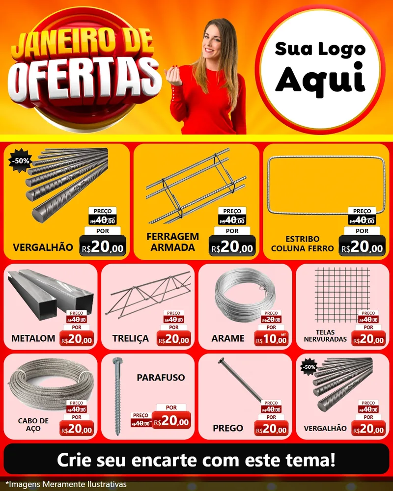 Modelo de Rede Social para Feed Instagram com o tema Janeiro de Ofertas para Ferragens