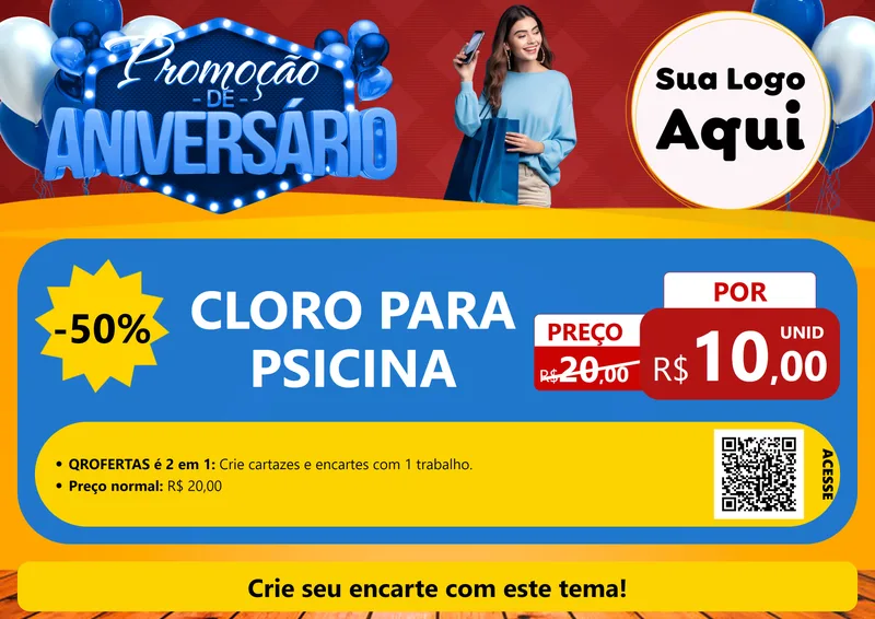 Modelo de Cartaz para Cartaz A4 Horizontal com o tema Promoção de Aniversário para Produtos para Piscina