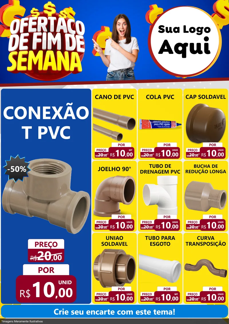 Modelo de Encarte para Encarte A4 Vertical com o tema Ofertaço de Fim de Semana para Tubos e conexões