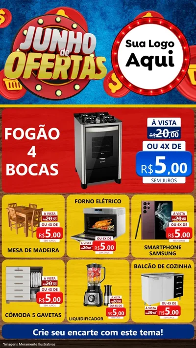Modelo de Rede Social para Stories com o tema Junho de Ofertas para Móveis e Eletro