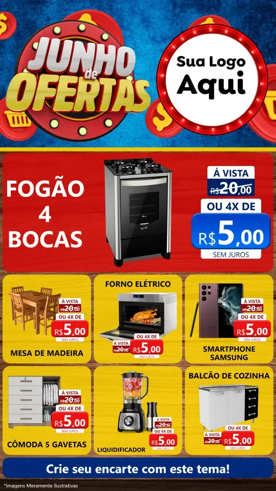 Modelo de Rede Social para Stories com o tema Junho de Ofertas para Móveis e Eletro