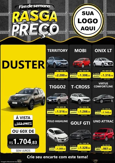 Modelo de Encarte para Encarte A4 Vertical com o tema Fim de Semana Rasga Preço para Concessionaria de Carros