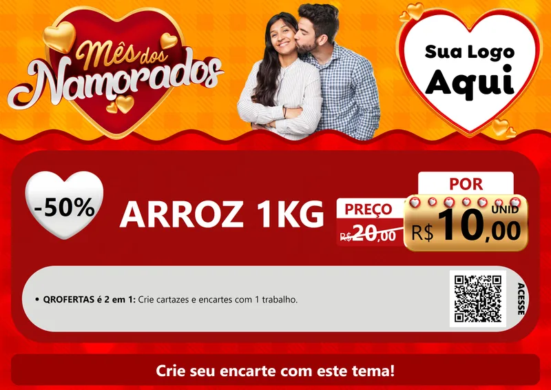 Modelo de Cartaz para Cartaz A4 Horizontal com o tema Mês dos Namorados para Supermercado