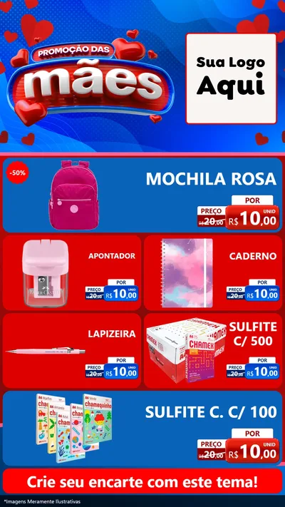 Modelo de TV para TV Vertical com o tema Promoção das Mães para Papelaria
