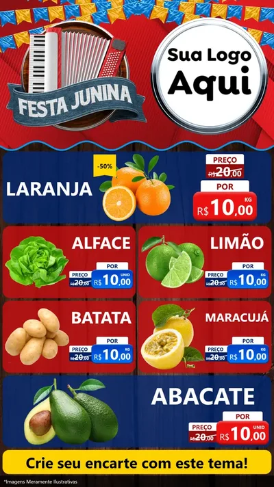 Modelo de TV para TV Vertical com o tema Festa Junina para Hortifrúti