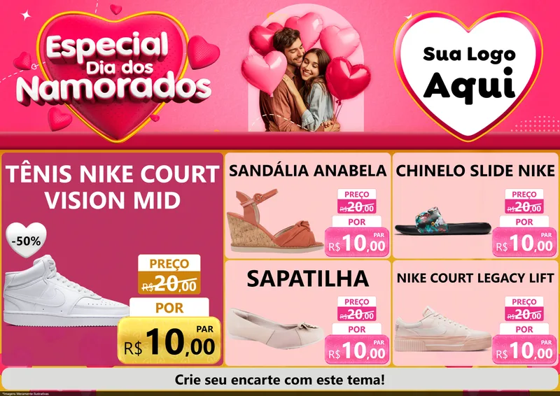 Modelo de Encarte para Encarte A4 Horizontal com o tema Especial Dia dos Namorados para Calçados