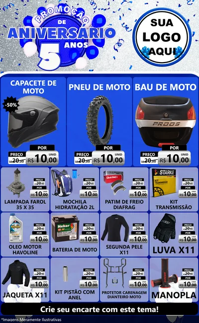Modelo de Encarte para Encarte Grande com o tema Promoção de Aniversário - 5 Anos para Moto peças